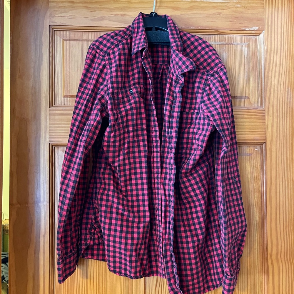 Eddie Bauer Red and Black Plaid Shirt Jacket